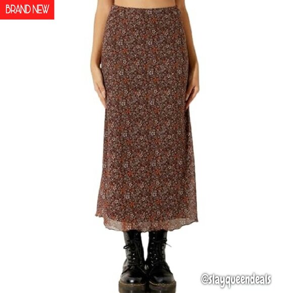 Women's Floral Mesh Midi Skirt Elastic High Waist Bohemian Summer - Picture 4 of 8